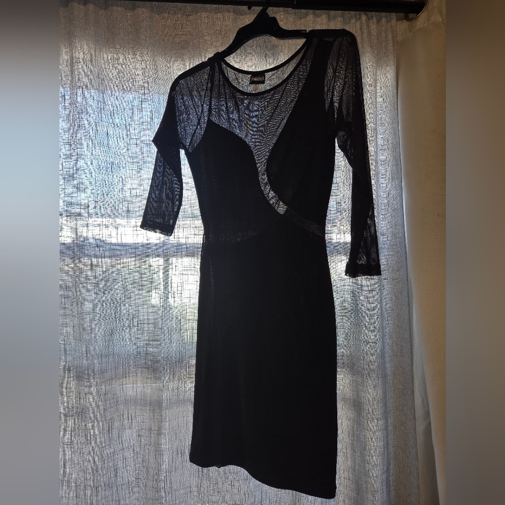 Frederick's of Hollywood Black Mesh Long Sleeve Dress